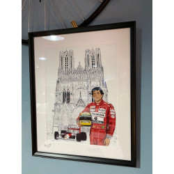 GRAND FORMAT encadré Ayrton SENNA MC-LAREN MP4-4 à la cathédrale notre dame de Reims format A3