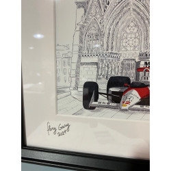 GRAND FORMAT encadré Ayrton SENNA MC-LAREN MP4-4 à la cathédrale notre dame de Reims format A3