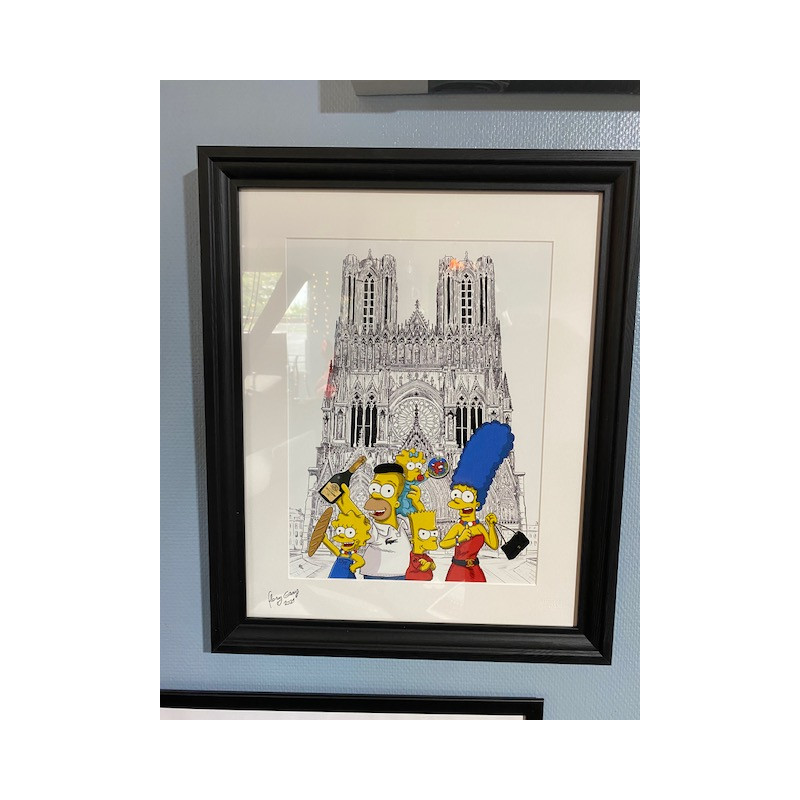 GRAND FORMAT encadré famille Simpson à la cathédrale notre dame de Reims format A3