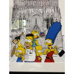 GRAND FORMAT encadré famille Simpson à la cathédrale notre dame de Reims format A3