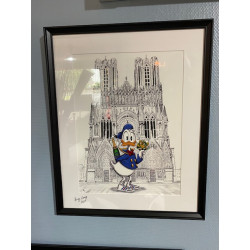 GRAND FORMAT encadré Donald attend Daisy à la cathédrale notre dame de Reims format A3