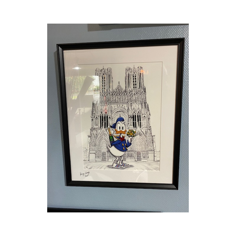 GRAND FORMAT encadré Donald attend Daisy à la cathédrale notre dame de Reims format A3