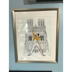 GRAND FORMAT encadré FREDDY MERCURY forever à la cathédrale notre dame de Reims format A3