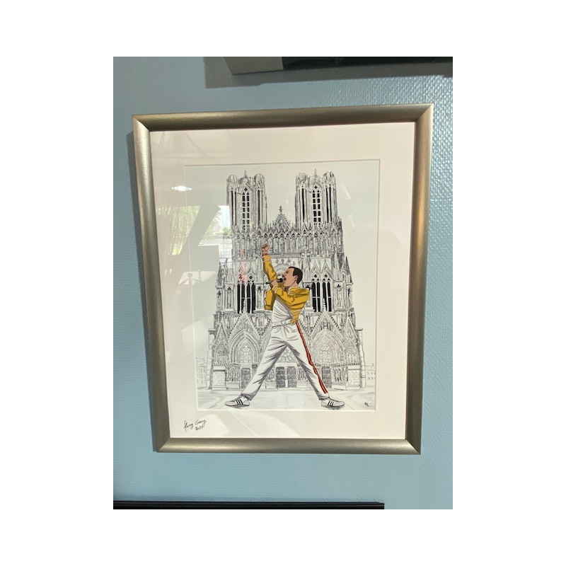 GRAND FORMAT encadré FREDDY MERCURY forever à la cathédrale notre dame de Reims format A3