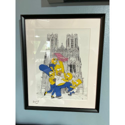 GRAND FORMAT encadré SIMPSON goûter FOSSIER à la cathédrale notre dame de Reims format A3