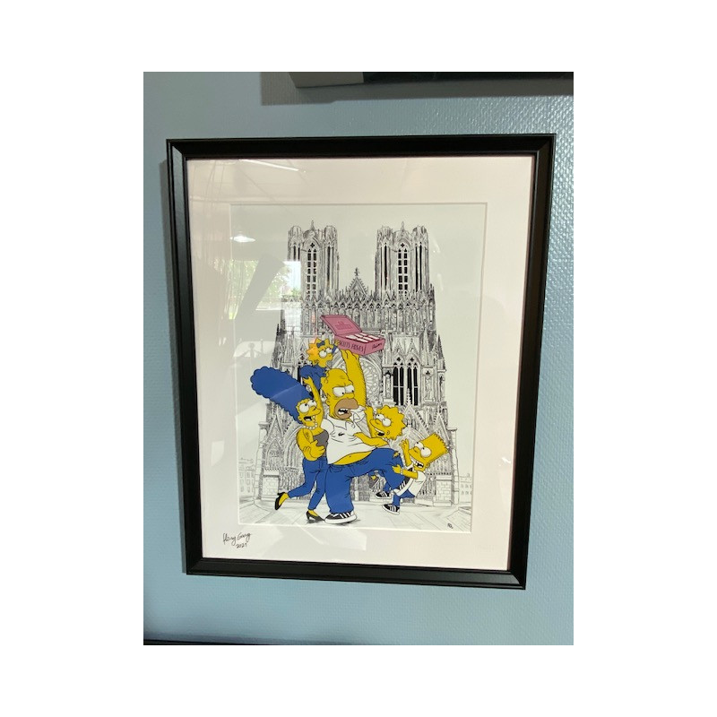 GRAND FORMAT encadré SIMPSON goûter FOSSIER à la cathédrale notre dame de Reims format A3