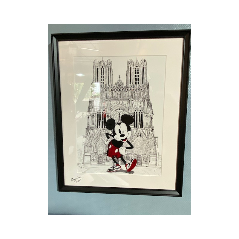 GRAND FORMAT encadré Mickey air Jordan Nike à la cathédrale notre dame de Reims format A3