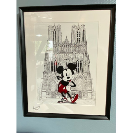 GRAND FORMAT encadré Mickey air Jordan Nike à la cathédrale notre dame de Reims format A3