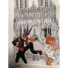 GRAND FORMAT encadré TEX AVERY le loup, la pin-up, champagne veuve Clicquot à la cathédrale notre dame de Reims format A3