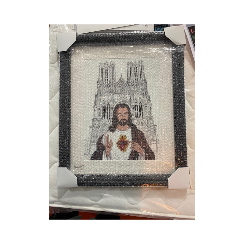 JÉSUS CHRIST grand format A3 SUR LE PARVIS DE LA CATHÉDRALE NOTRE DAME DE REIMS