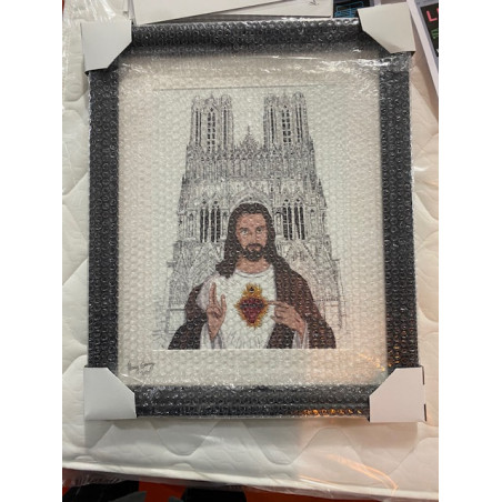 JÉSUS CHRIST grand format A3 SUR LE PARVIS DE LA CATHÉDRALE NOTRE DAME DE REIMS