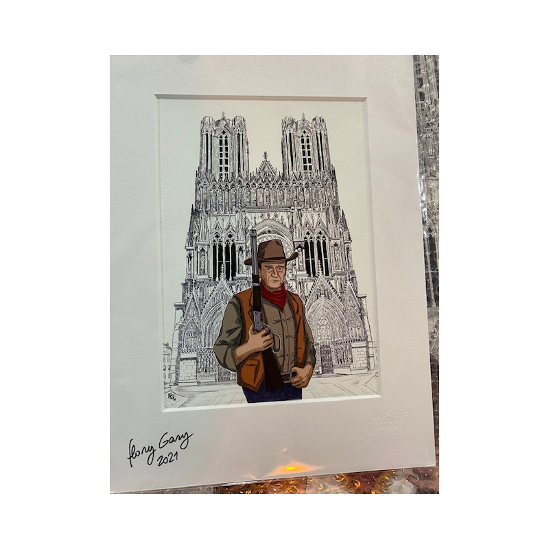 John WAYNE SUR LE PARVIS DE LA CATHÉDRALE NOTRE DAME DE REIMS