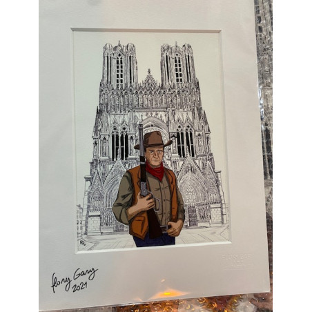 John WAYNE SUR LE PARVIS DE LA CATHÉDRALE NOTRE DAME DE REIMS