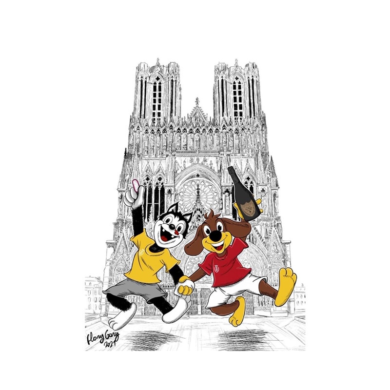 GAB & GAMIN KLEIN (Hercule et Pif) la fête au Dom Pérignon SUR LE PARVIS DE LA CATHÉDRALE NOTRE DAME DE REIMS