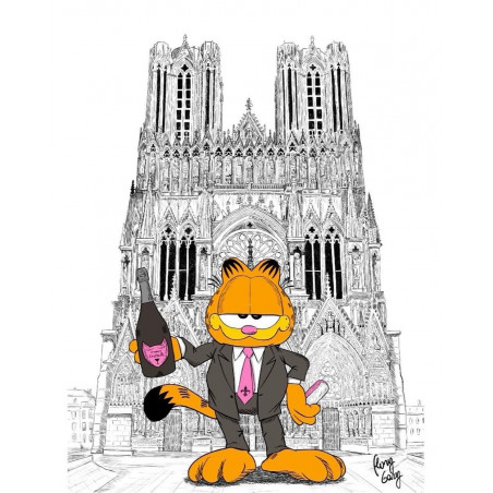 Garfield la fête - Dom Pérignon rosé SUR LE PARVIS DE LA CATHÉDRALE NOTRE DAME DE REIMS
