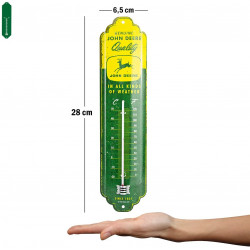 Thermomètre JOHN DEERE JAUNE ET VERT, tôle Métal, 28 x 6.5 x 2 cm utilisation en intérieur ou en extérieur protégé