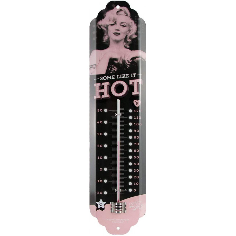 Thermomètre HOT MARILYN MONROE, tôle Métal, 28 x 6.5 x 2 cm utilisation en intérieur ou en extérieur protégé