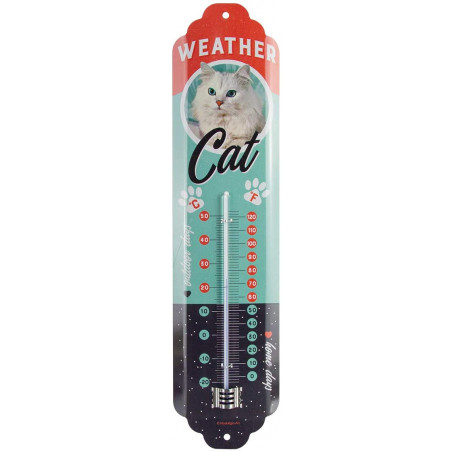 Thermomètre CHAT, tôle Métal, 28 x 6.5 x 2 cm utilisation en intérieur ou en extérieur protégé