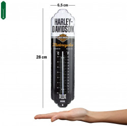 Thermomètre HARLEY DAVIDSON BLANC ET NOIR, tôle Métal, 28 x 6.5 x 2 cm utilisation en intérieur ou en extérieur protégé