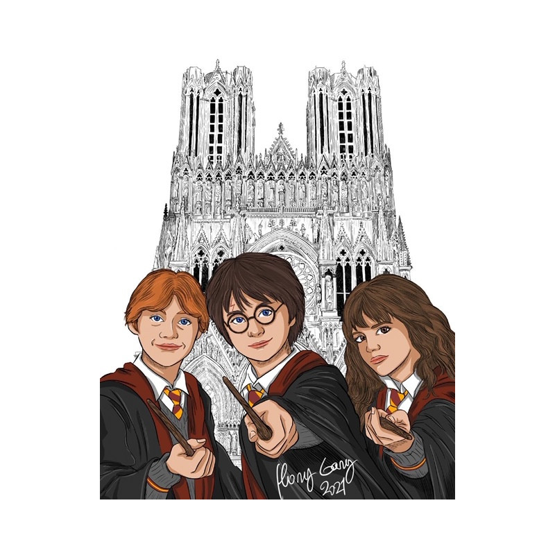 La saga Harry POTTER Hermione et Ron SUR LE PARVIS DE LA CATHÉDRALE NOTRE DAME DE REIMS