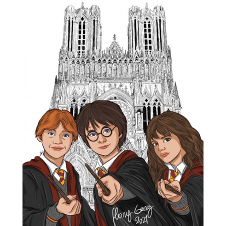 La saga Harry POTTER Hermione et Ron SUR LE PARVIS DE LA CATHÉDRALE NOTRE DAME DE REIMS