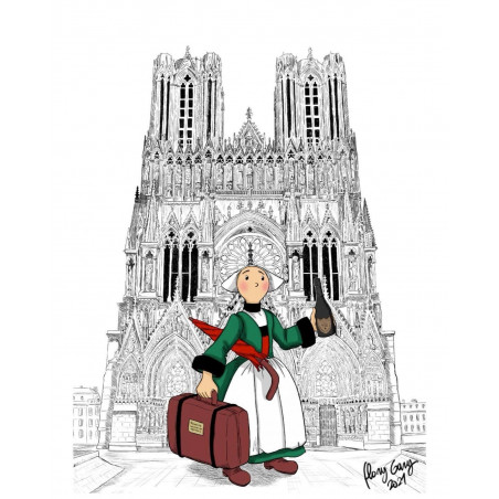 BÉCASSINE vous souhaite la bienvenue SUR LE PARVIS DE LA CATHÉDRALE NOTRE DAME DE REIMS