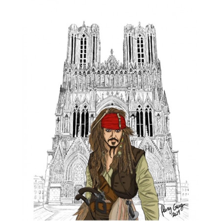 Le capitaine Jack Sparrow (pirates des caraibes) vous souhaite la bienvenue SUR LE PARVIS DE LA CATHÉDRALE NOTRE DAME DE REIMS