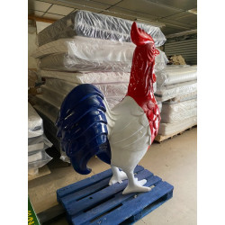 COCORICO street art coq BLEU BLANC ROUGE Hauteur 170 cm statue en résine pour extérieur intérieur BELLE FINITION