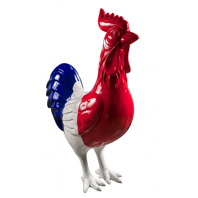 COCORICO street art coq BLEU BLANC ROUGE Hauteur 170 cm statue en résine pour extérieur intérieur BELLE FINITION