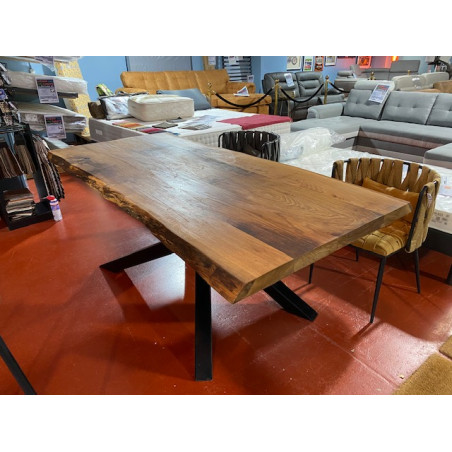 Table Design industriel 200 x 94 cm fabrication locale, table esprit MIKADO atelier artiste loft, plateau chène finition huilé