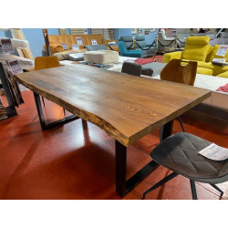 Table Design industriel 200 x 94 cm fabrication locale, salle à manger, atelier loft, plateau chène, finition à l'huille de lin
