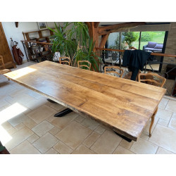 Table Design industriel 300 x 104 cm fabrication locale, salle à manger, atelier loft, plateau chène, finition à l'huille de lin