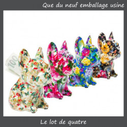 Le LOT de 4 Tirelires KARE DESIGN bull-dog fleurs