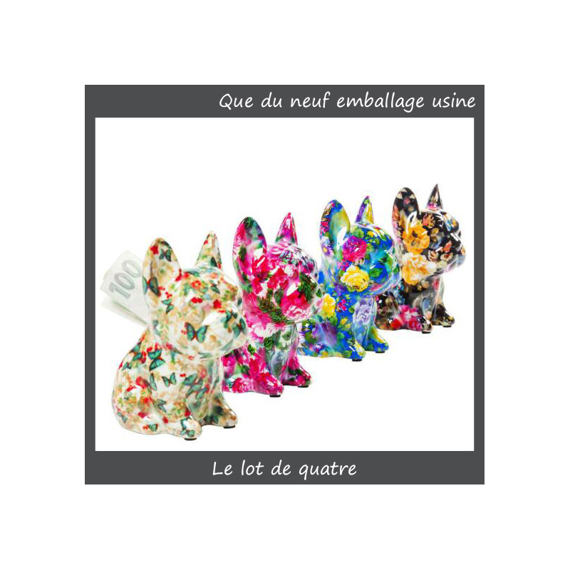 Le LOT de 4 Tirelires KARE DESIGN bull-dog fleurs