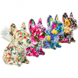 Le LOT de 4 Tirelires KARE DESIGN bull-dog fleurs