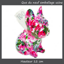 KARE DESIGN bull-dog fleurs Tirelire fond ROSE