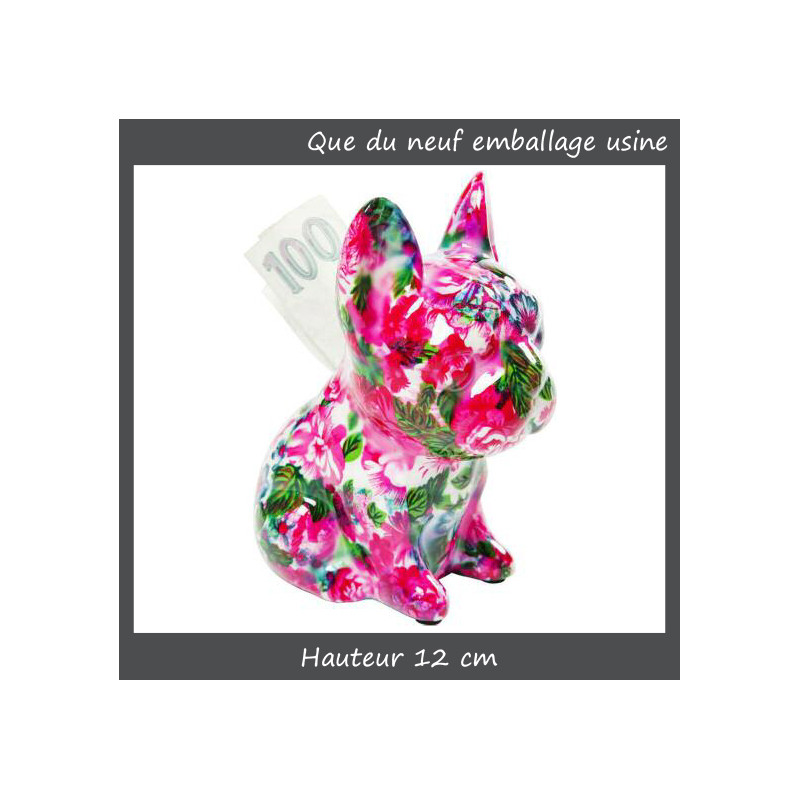 KARE DESIGN bull-dog fleurs Tirelire fond ROSE