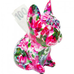 KARE DESIGN bull-dog fleurs Tirelire fond ROSE