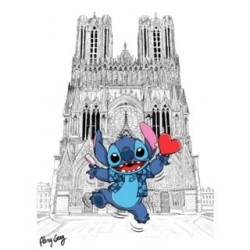 Stitch disney dreamlight visite la Cathédrale Notre-Dame de Reims