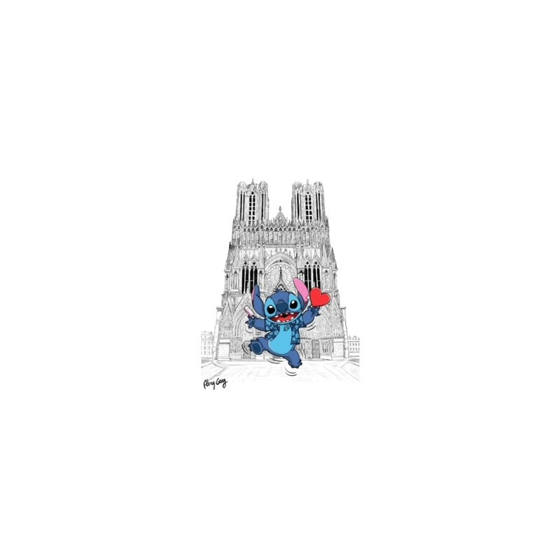 Stitch disney dreamlight visite la Cathédrale Notre-Dame de Reims