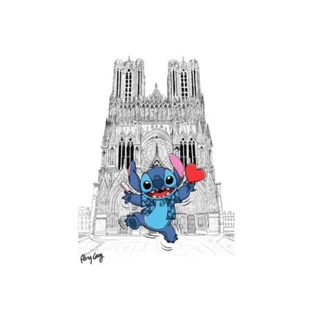 Stitch disney dreamlight visite la Cathédrale Notre-Dame de Reims