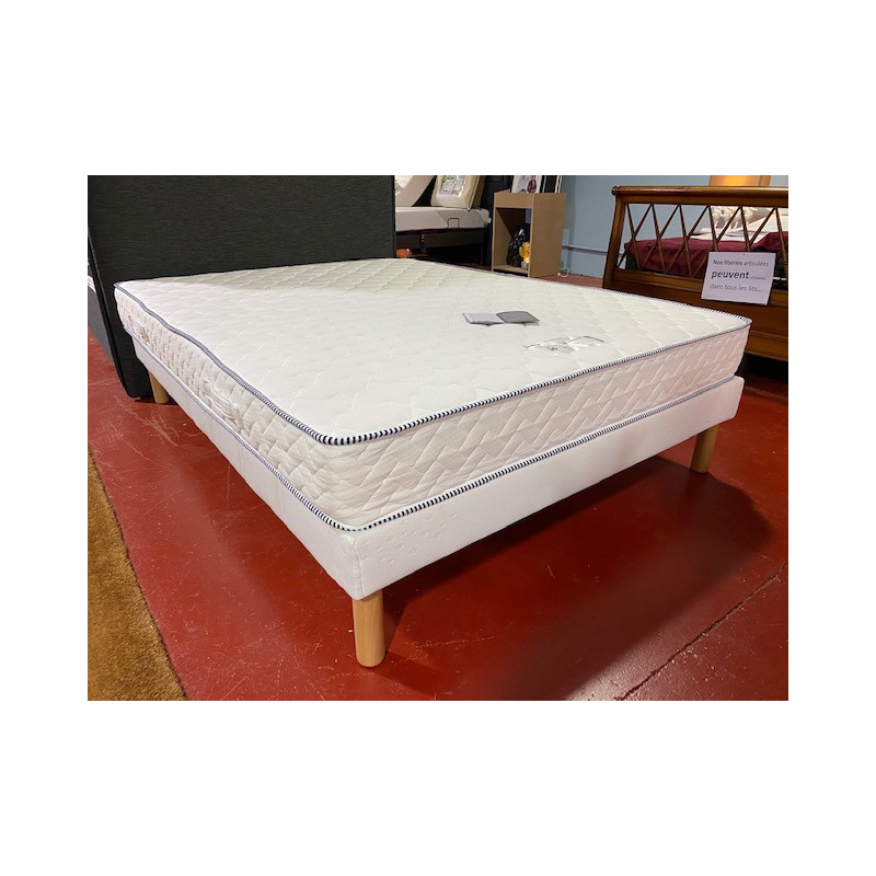 FERME literie 140*190 Matelas antiallergie + Sommier lattes bois + Pieds massif CONFORT ANTI-TRANSPIRANT