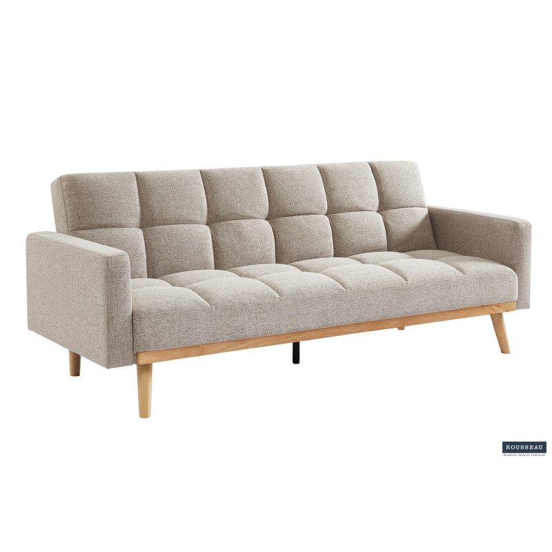 ANADA canapé lit design scandinave FONCTION couchage d'appoint en textile beige et bois massif