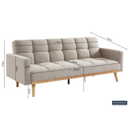 ANADA canapé lit design scandinave FONCTION couchage d'appoint en textile beige et bois massif