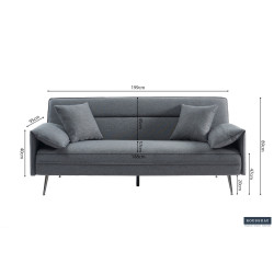 SAVIS canapé LIT design avec fonction couchage d'appoint en textile GRIS et pieds acier