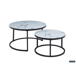 2 TABLES GIGOGNES de salon au DESIGN très actuel effect MARBRE BLANC pied acier laqué noir LOFT INDUSTRIEL