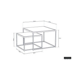 Set de 2 TABLES de salon GIGOGNES au DESIGN très actuel effect BOIS brulé NOIR pied acier laqué noir LOFT INDUSTRIEL