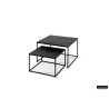 Set de 2 TABLES de salon GIGOGNES au DESIGN très actuel effect BOIS brulé NOIR pied acier laqué noir LOFT INDUSTRIEL