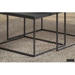 Set de 2 TABLES de salon GIGOGNES au DESIGN très actuel effect BOIS brulé NOIR pied acier laqué noir LOFT INDUSTRIEL