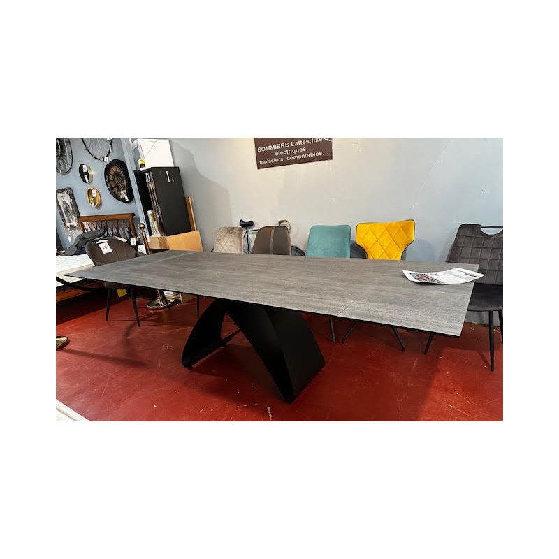 Table 6 - 12 PERSONNES pied CENTRAL design R pour salle à manger CONTEMPORAINE finition céramique 2 RALLONGES longeur 280 cm